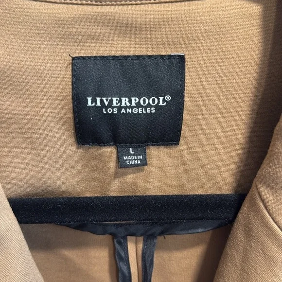 Liverpool X Living in Yellow Becca Double Breasted Tan Blazer Large EUC